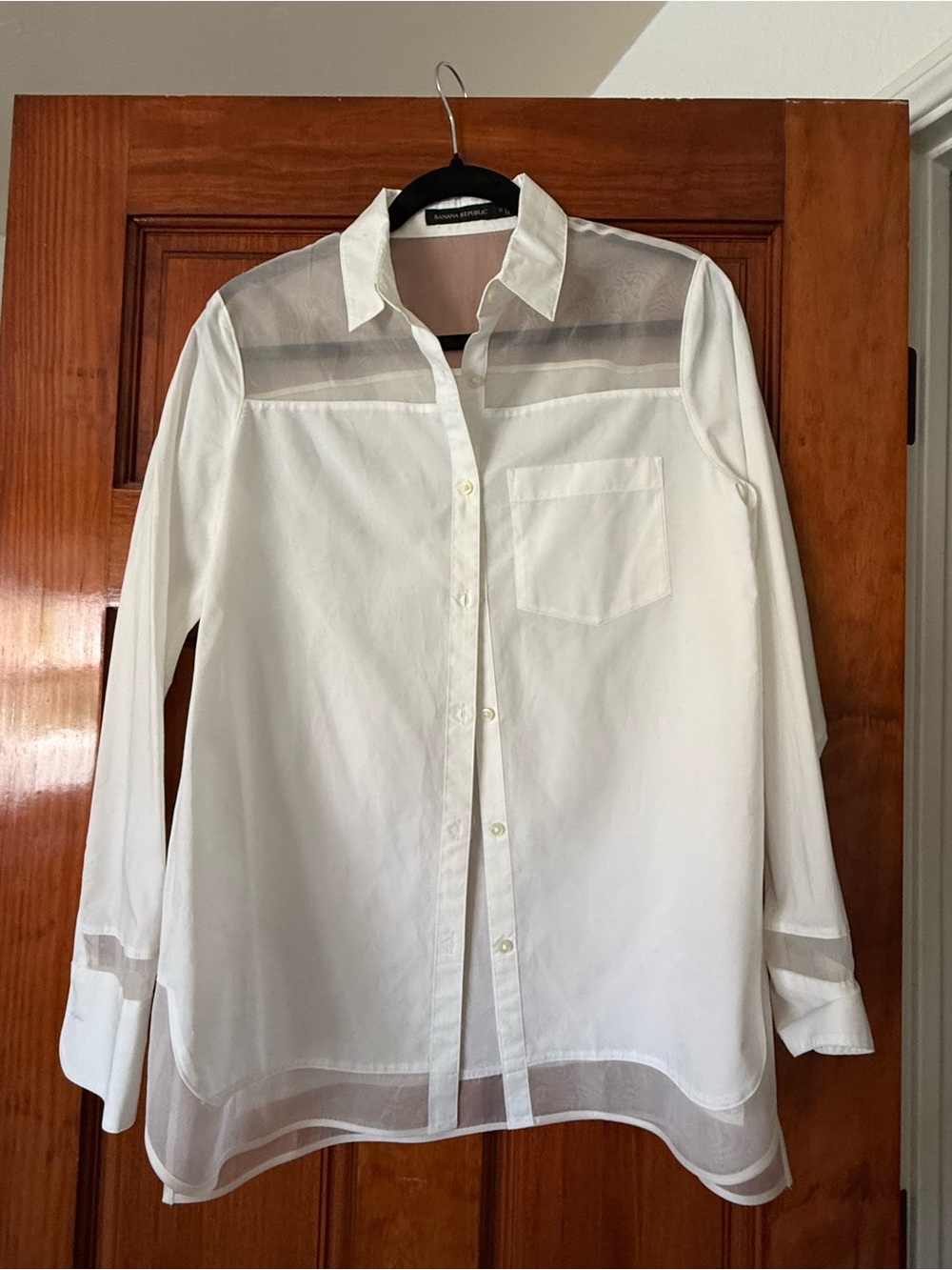 Banana Republic White Sheer-Panel Button Down Shirt